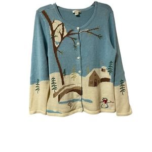 Christopher & Banks Snowy Forest Scene Sweater, Size XL